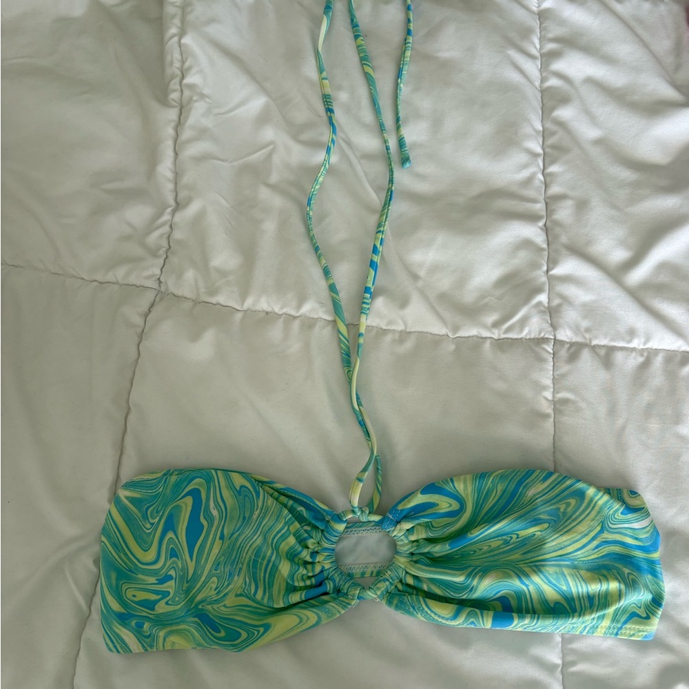 Green & Blue Marble Bandeau Bikini Top - Women's Swimwear